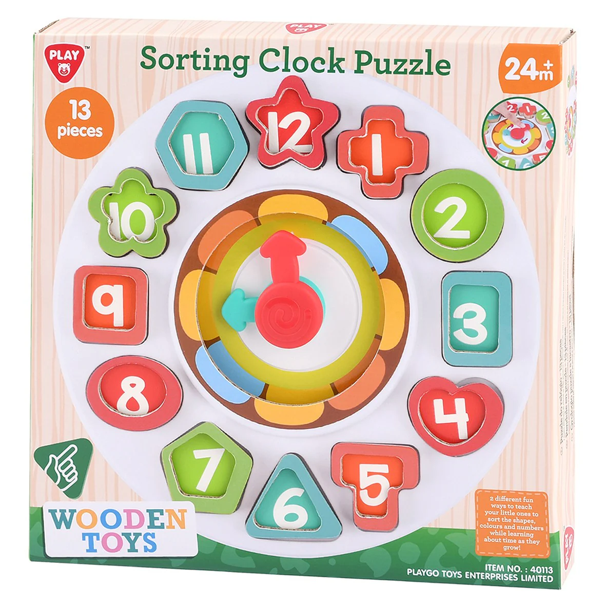 פאזל שעון מיון צורות עץ 13 חלקים - Image 2